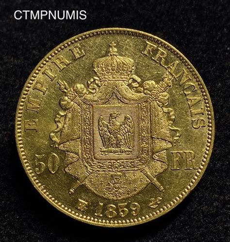 MONNAIE EMPIRE 50 FRANCS OR NAPOLEON III TETE NUE 1859 BB STRASBOURG