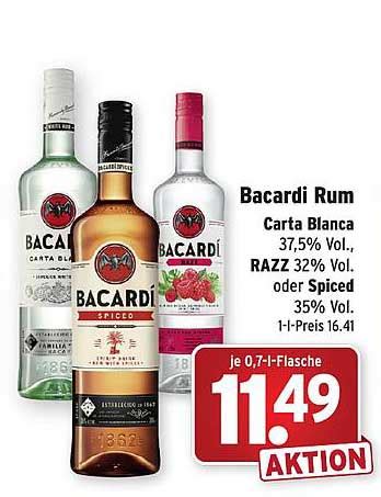 Bacardi Rum Carta Blanca Vol Razz Vol Oder Spiced Vol