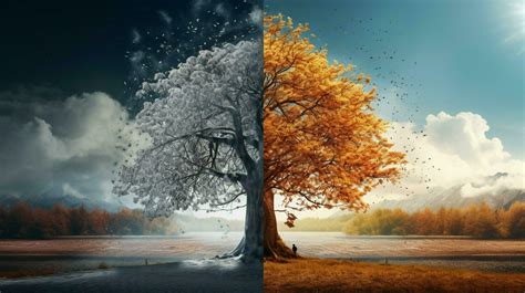 tree with two seasons compared scene 32947787 Stock Photo at Vecteezy