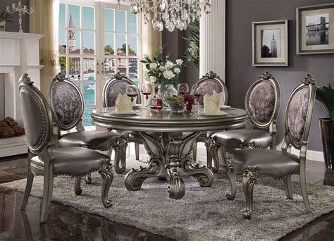 Acme 66840 Versailles Round Formal Dining Room Set In Platinum