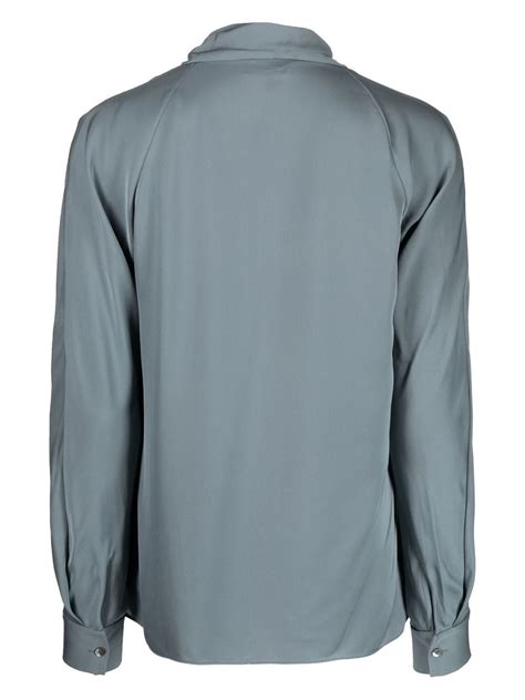 Theory Ruched Long Sleeve Silk Blouse Farfetch