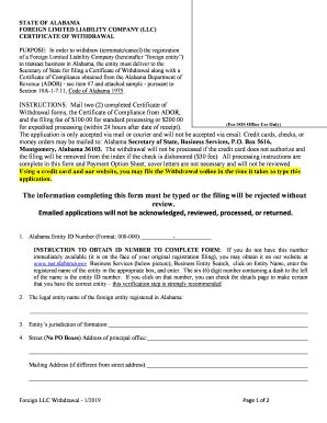 2019 Form AL Foreign LLC Withdrawal Fill Online Printable Fillable