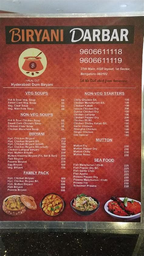 Menu At Biryani Darbar Bengaluru