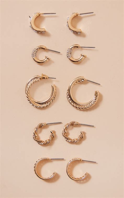 Gold Paved And Twist Hoop Earrings Multipack Accessories Prettylittlething Usa