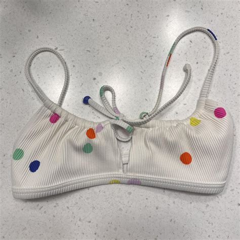 White Polka Dot Bikini Top With Adjustable Straps Depop