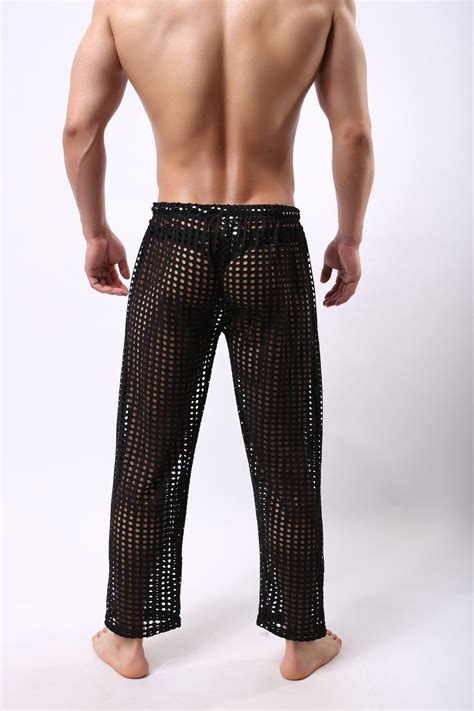 2019 Men Sleep Lounge Sexy Mesh Pants For Men Solid Mens Bottoms Sheer