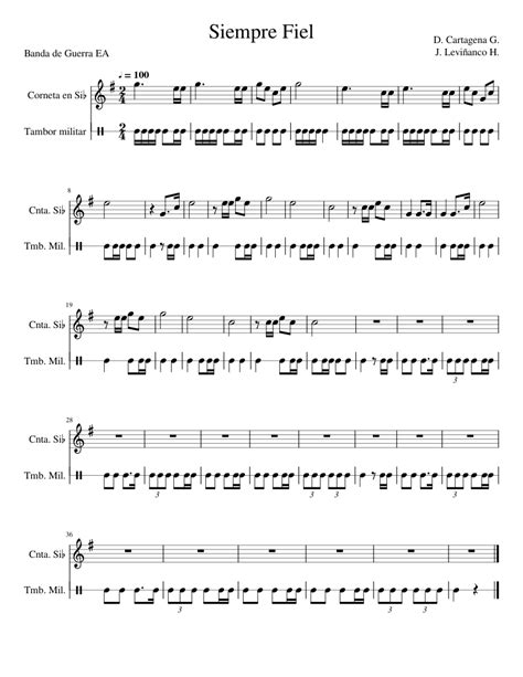 Particella Siempre Fiel Sheet Music For Cornet Snare Drum Solo