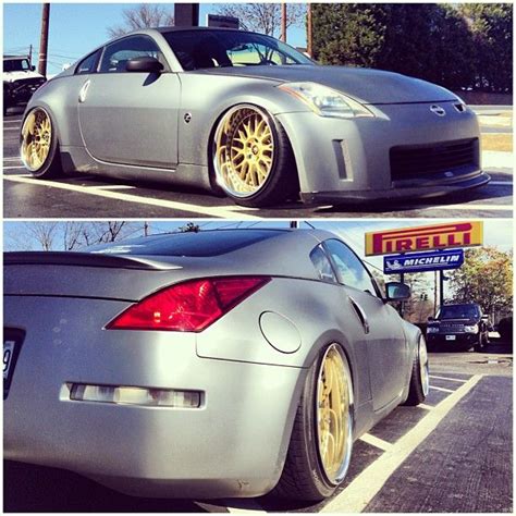 Matte Gold Wheels On Grey Nissan 350z Bagged Stance Silver Nissan