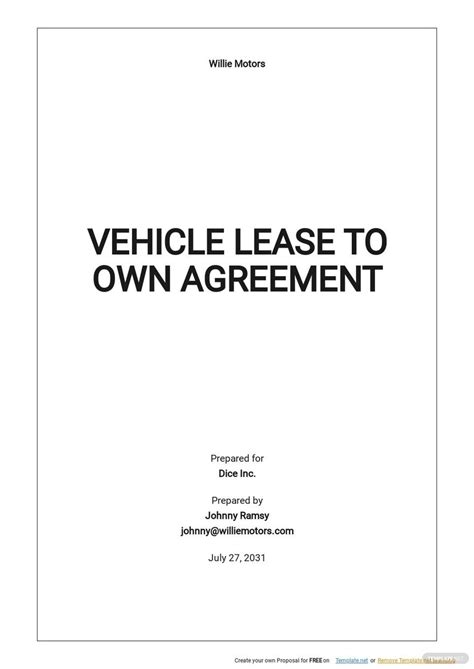 Vehicle Lease To Own Agreement Template Google Docs Word Apple