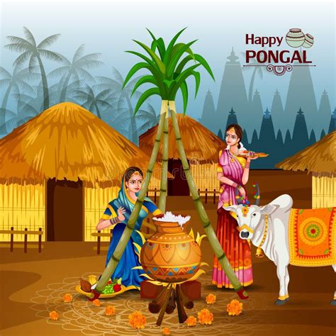 Happy Pongal Festival Of Tamil Nadu India Background Stock Vector