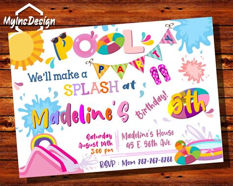 Pool Party Invitation, Kids Party Invitation, Kids Birthday Party, Lets ...