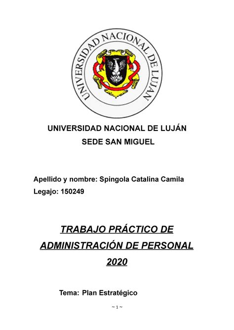 T P 2 Plan estratégico UNLu UNIVERSIDAD NACIONAL DE LUJÁN SEDE SAN