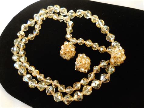 Signed Vogue Faceted Golden Crystal Double Strand Necklace Etsy