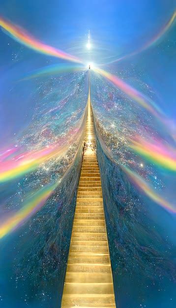 Premium AI Image A Stairway Leading To The Sky With A Rainbow And The