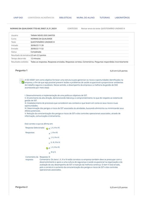 SOLUTION Revisar Envio Do Teste Question Rio Unidade Iii Normas Da