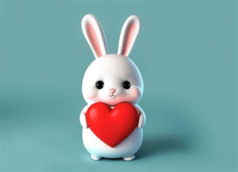 Premium Photo 3d Cute White Rabbit Holding A Red Heart On The Hand