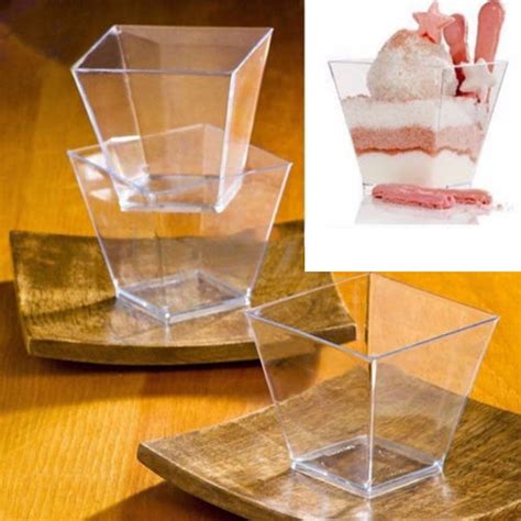 Tableware Toyandona 10pcs Mini Dessert Cups With Lids Tall Square Plastic Clear Dessert Bowls