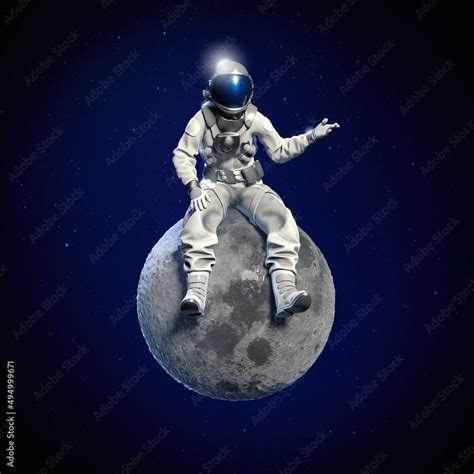 Astronaut sitting on the moon . 3D illustration Stock Illustration ...