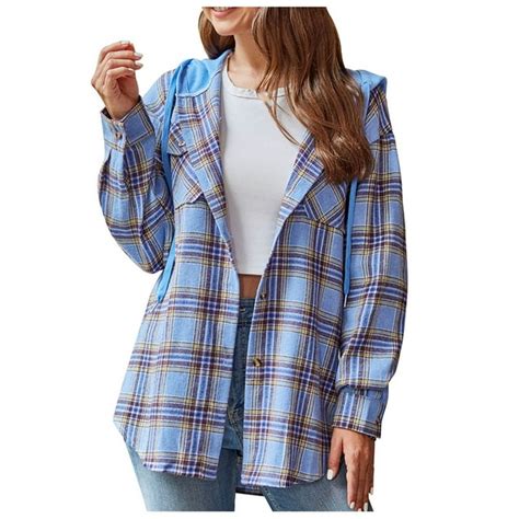 Womens Plus Size Flannel Plaid Shacket Womens Long Sleeve Button Down