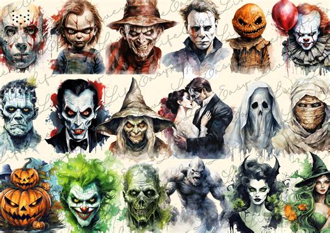 180 Watercolor Scary Halloween Monsters PNG Halloween - Etsy