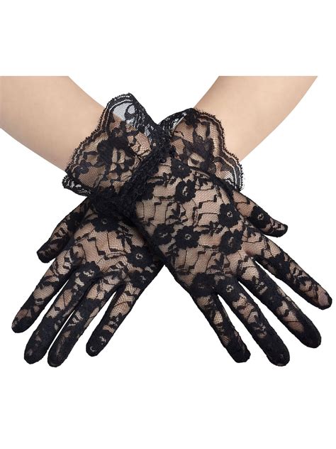 Women's Short Comfortable Elegant Lace Stretch Fancy Costume Gloves ...