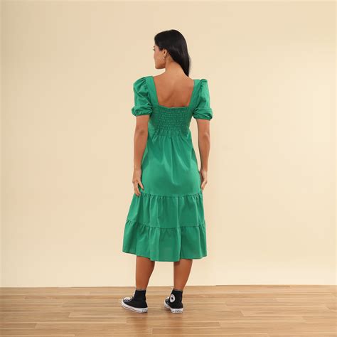 Aura Loja Vestido Linho Bufante Verde Vestidos