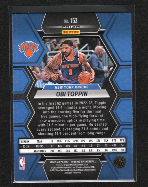 2022 23 Panini Mosaic Obi Toppin New York Knicks Green Mosaic Prizm