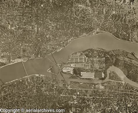 Historical Aerial Photograph Davenport Iowa And Rock Island Illinois