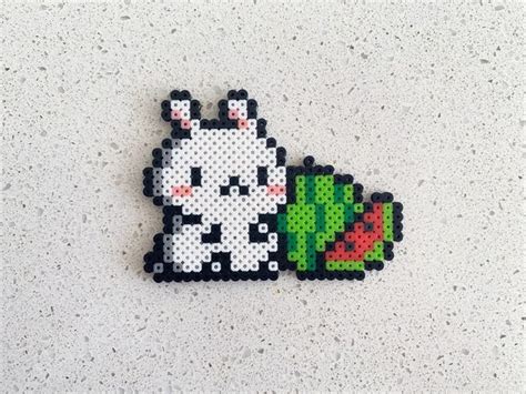 Adorable White Bunny Pixel Perler Beads Art Can Be Fridge Magnet