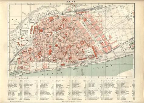 CARTA GEOGRAFICA ANTICA MAINZ MAGONZA pianta della città 1890 Old