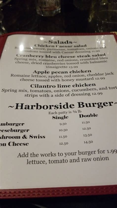 Menu at Harborside restaurant, Manitowoc