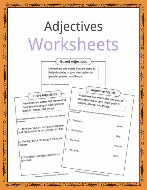 Adjectives Definition Worksheets And Examples In Text For Kids