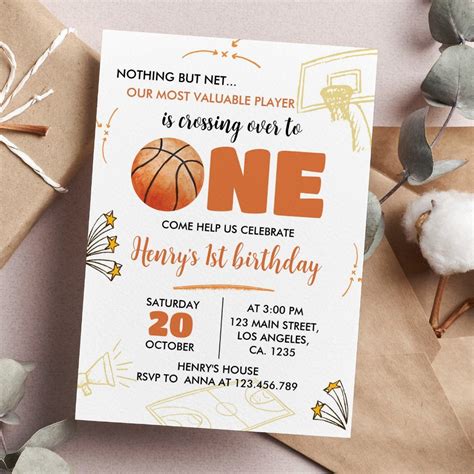 Basketball First Birthday Party Invitation Artofit