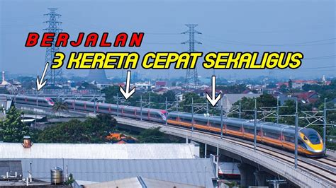 MOMENT SEJARAH Tiga Rangkaian Kereta Cepat Berjalan Bersamaan Uji