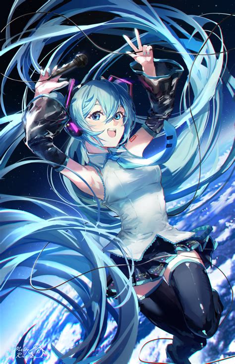 Safebooru 1girl Aqua Eyes Aqua Hair Aqua Nails Aqua Necktie Arm Up