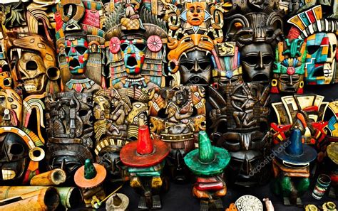 Colorful Masks In Mexican Market Chichen Itza — Stock Photo © Cristina