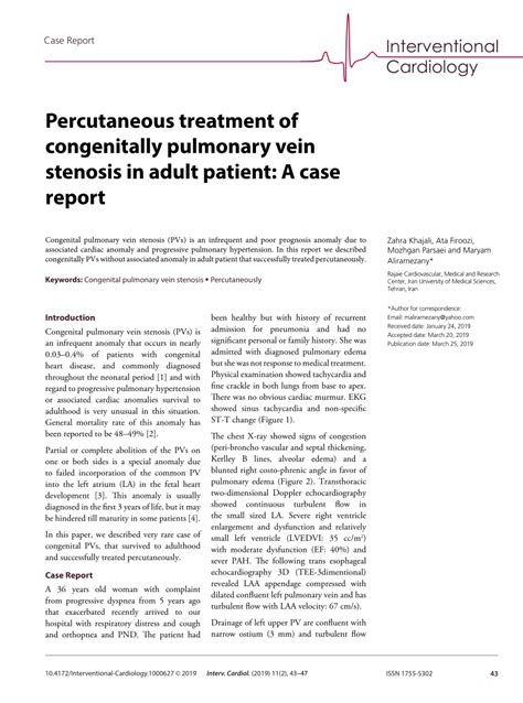 PDF Percutaneous Treatment Of Congenitally Pulmonary Vein Stenosis In