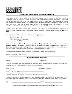 Fillable Online Coqui Automatic Bank Debit Authorization Form Coqui