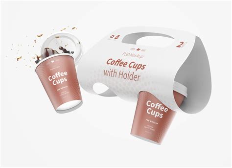 Floating Paper Coffee Cups With Holder Mockup Free Psd Templates