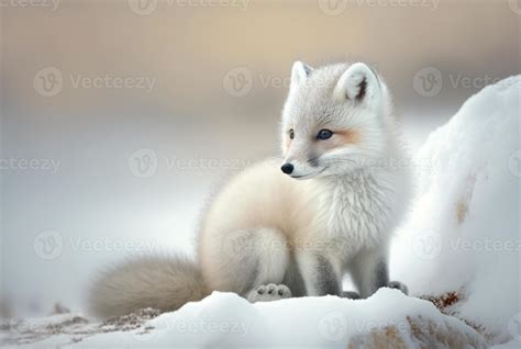 ártico Raposa filhote ou vulpes lagopus dentro neve habitat generativo