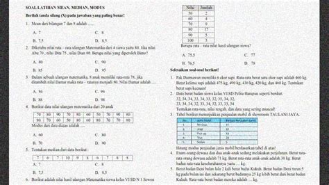 Soal Latihan Mean Median Modus Matematika SD SekolahDasar Net