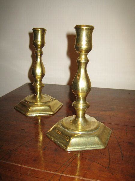 A Good Pair Of Early 18th Century Brass Candlesticks With Hexagonal Bases Bada