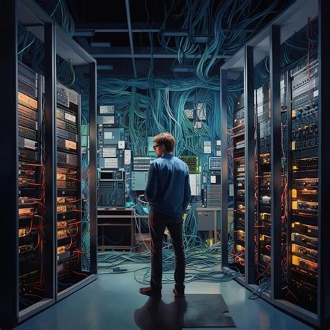 Premium Ai Image A Man Stands In Front Of A Computer With Many Wires