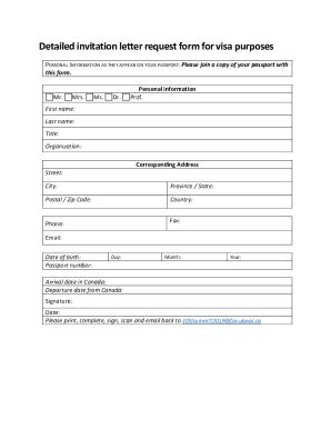 Fillable Online Detailed Invitation Letter Request Form For Visa