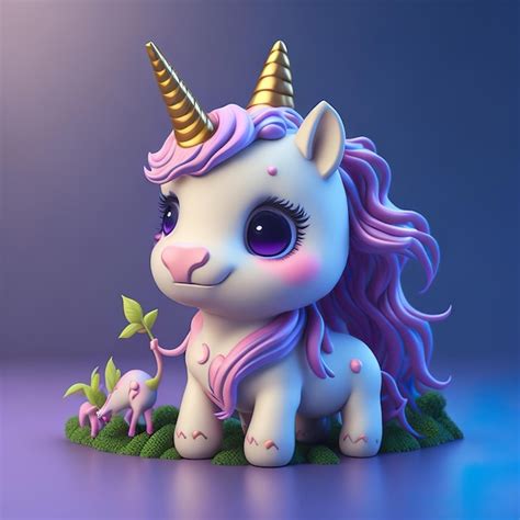 Un Unicornio De Juguete Con Cabello Morado Y Ojos Morados Se Sienta En