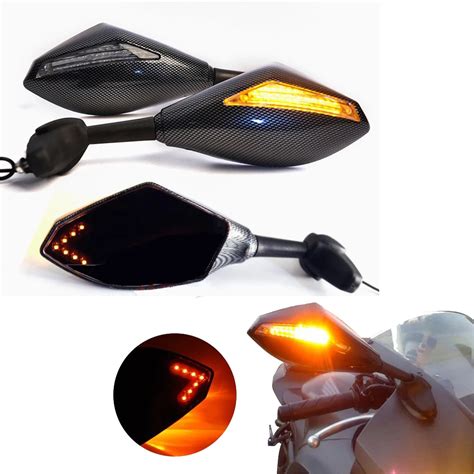 Evomosa Motorcycle LED Turn Signals Mirror Lights Rearview Mirrors For