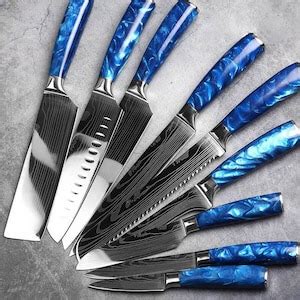 Stunning Piece Japanese Kitchen Knife Set With Damascus Pattern And