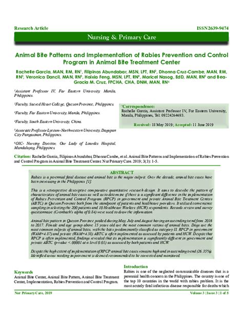 (PDF) Animal Bite Patterns and Implementation of Rabies Prevention and ...