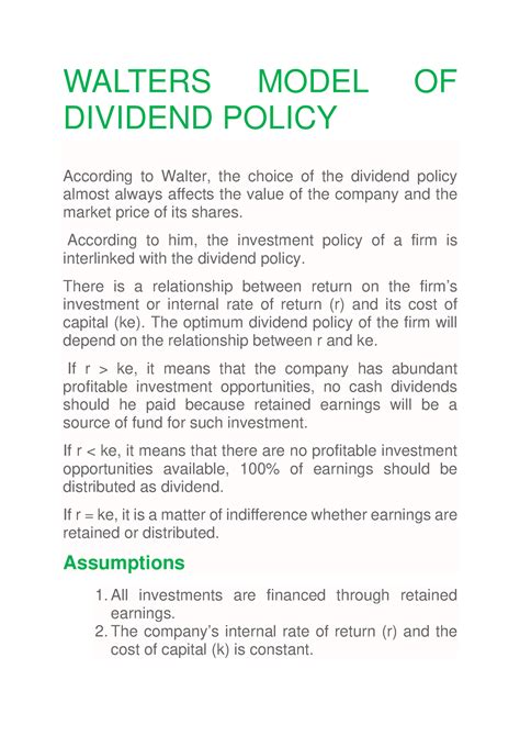 Waltersmodel Walters Model Of Dividend Policy Walters Model Of