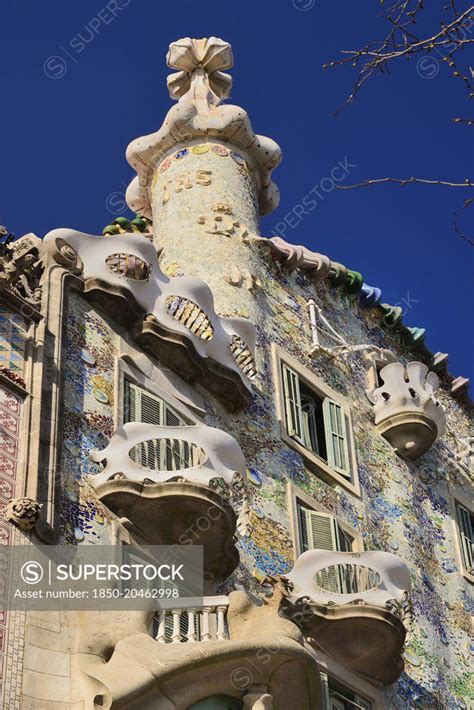 Spain Catalunya Barcelona Casa Batllo By Antoni Gaudi Angular View